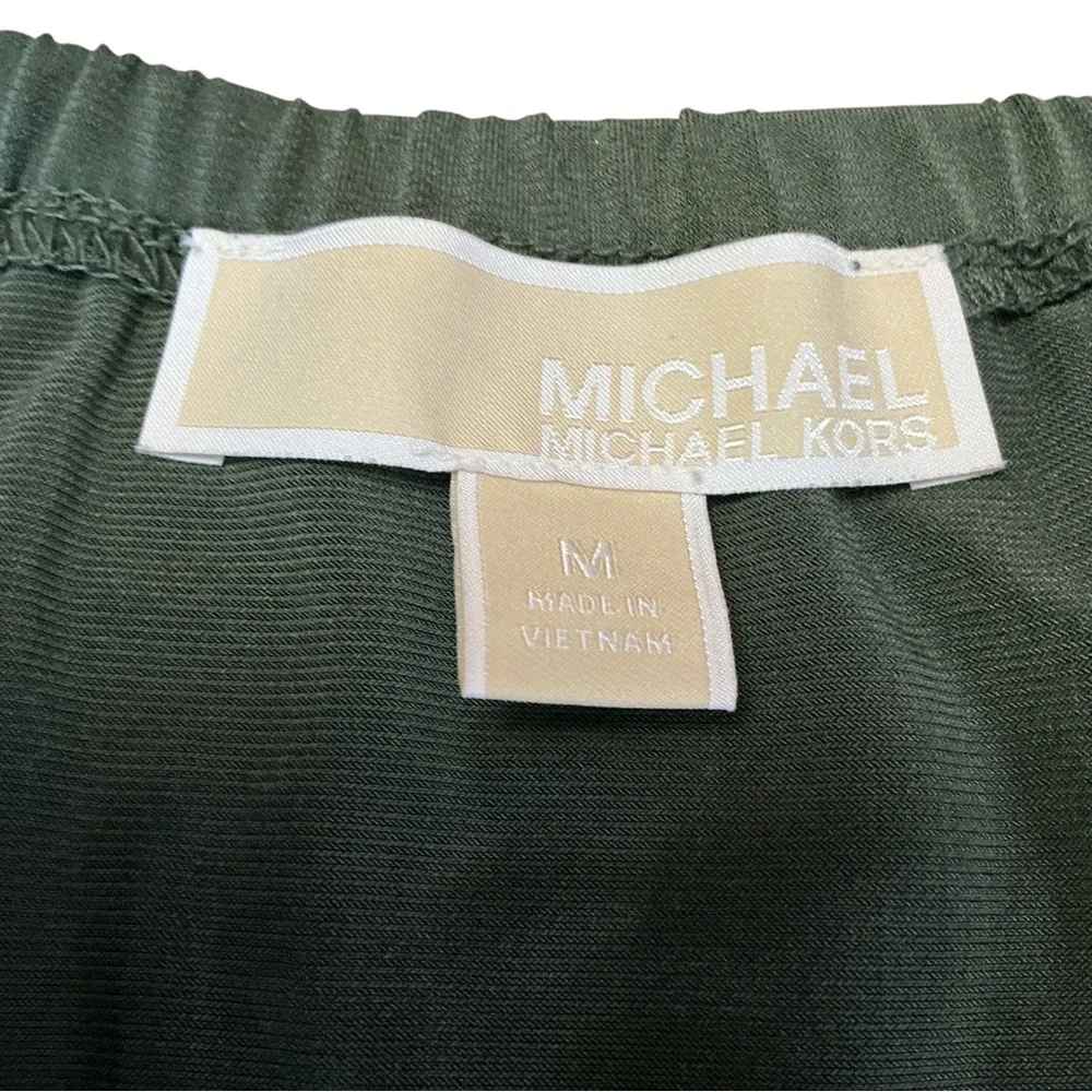 Michael Kors Olive Green Sleeveless V-Neck Dress with Tassel Tie